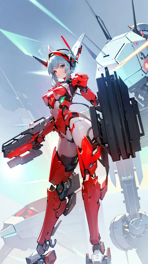 Cosmic Break, gear aurora, girl in mecha cyber armor, mechanized valkyrie girl, high-tech red armor, fully robotic!! girl, female mecha, mechanized soldier girl, gear mecha, battroid mode, cool mecha style