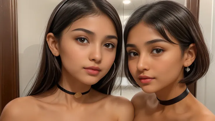 2 girls, (Girl 1(cute white arab woman, 20 years old, round face shape, small nose, thin nose, thin nostril, small nose-tip, beautiful small delicate nose, (very thin) round eyebrows, (very thin eyebrows), perfect thin lips, red lipstick, (big) (round) fem...