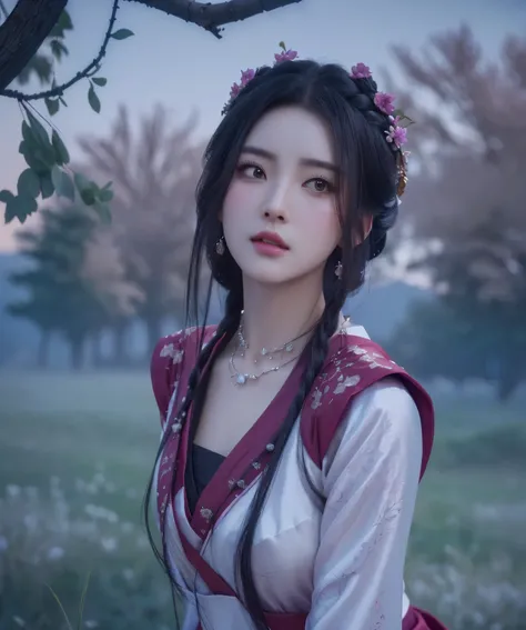 arafed woman in a dress and necklace standing in a field, 8k portrait render, artwork in the style of guweiz, realistic fantasy render, game cg, palace ， a girl in hanfu, soft portrait shot 8 k, 8k artgerm bokeh, hanfu, trending on cgstation, photorealisti...