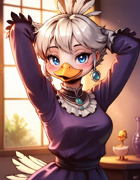 score_9, score_8_up, score_7_up, score_6_up, rating_safe,, uploaded on e621, portrait of daisy duck (((sexy))), (white hair), (b...