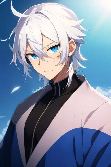 anime man with white hair and blue eyes