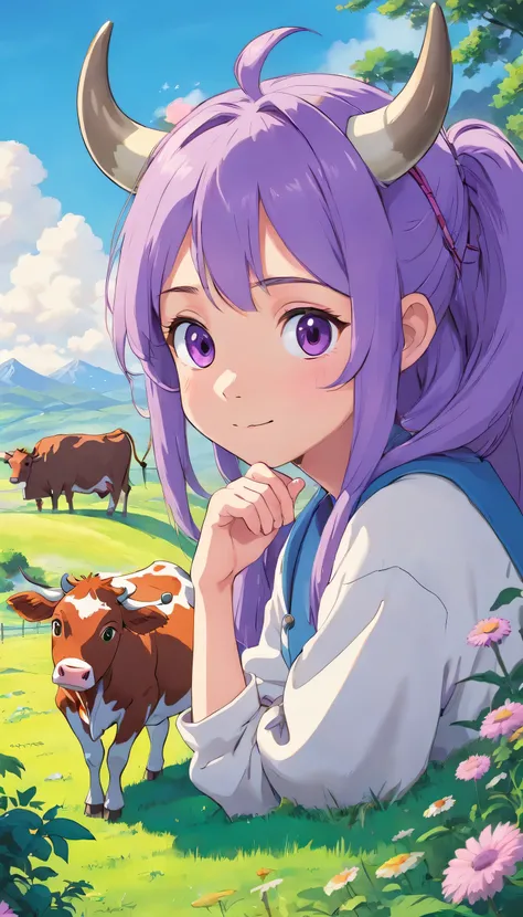 Purple Girl Cow Cute