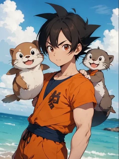 Goku boy man with an otter on his shoulder

