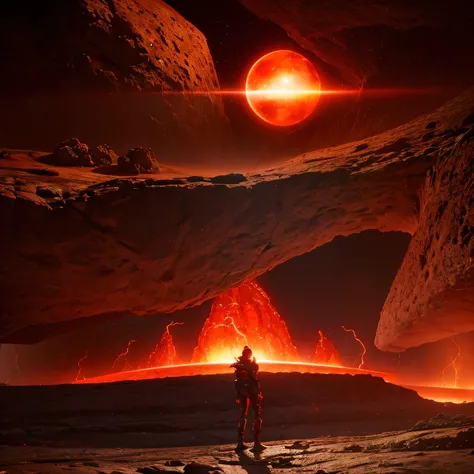 cybernetic earth with a red light inside, mechanized earth crust, the earth sprouts lava, earths red mantle is visible, hollow earth, vtm, canyons and ridges all across earth, the whole world is on fire ablaze
