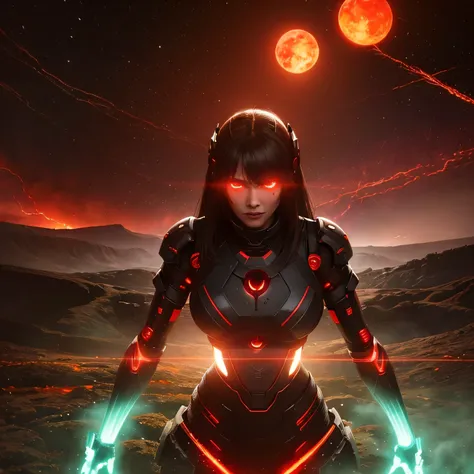 cybernetic earth with a red light inside, mechanized earth crust, the earth sprouts lava, earths red mantle is visible, hollow earth, vtm, canyons and ridges all across earth, the whole world is on fire ablaze
