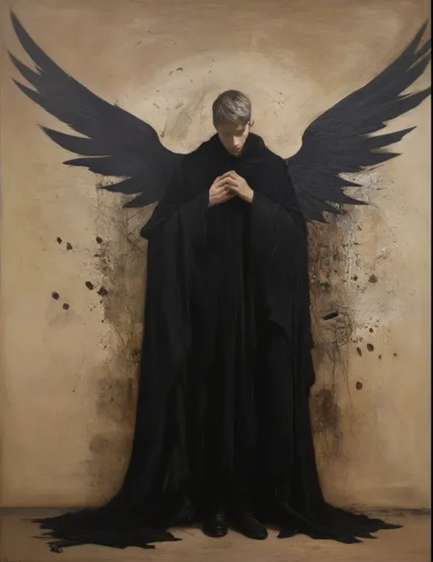 James Gurney, Surrealist art , dream-like, Mysterious, Provocative, symbolic, Complex, detailed,, (Gothic but very beautiful:1.4), (masterpiece, highest quality:1.4) , Nicola Samori Style, Laputa, Young and handsome men、Angel