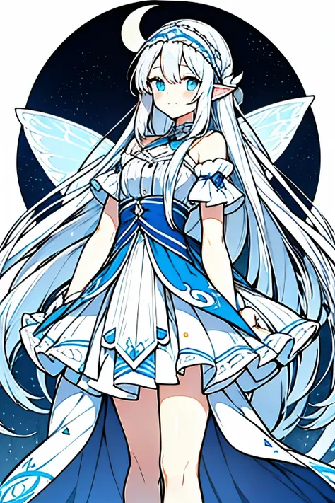 beauty girl long white blue hair bandana 157 cm tall fairy ears under moon