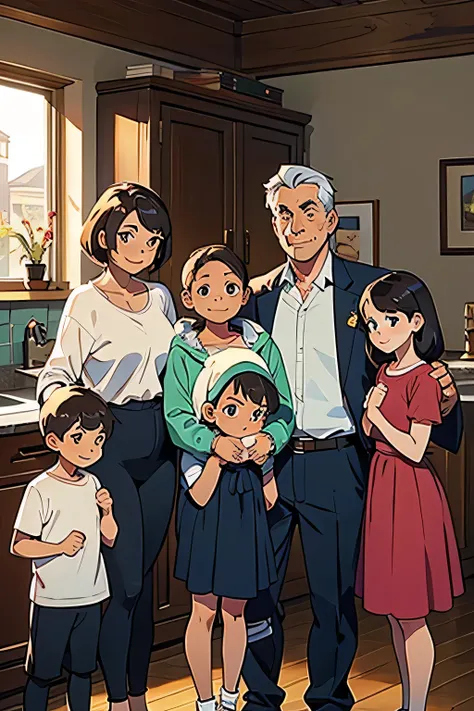 a middle-aged couple and their five children