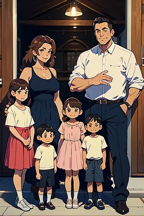 a middle-aged couple and their five children