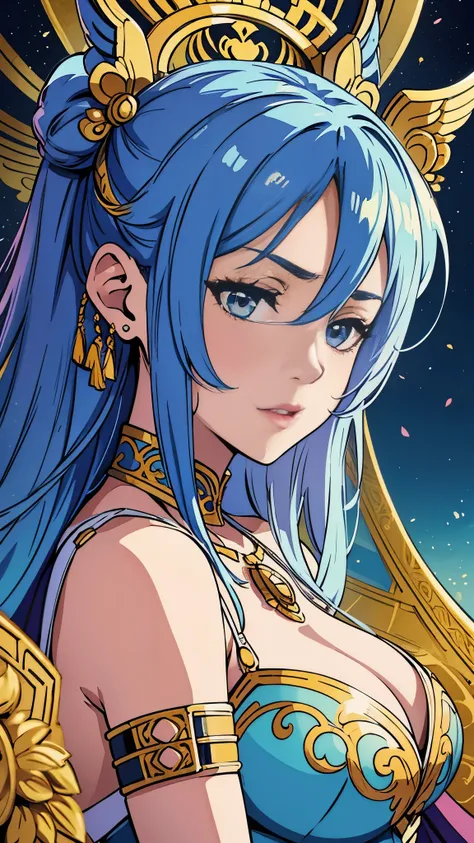 with high definition images,Detailed fantasy art masterpiece: By Chengwei Pan from ArtStation、Woman with stunning character adorned in sky blue dress close-up。This fan art is、Acclaimed Artists、Created by Kyoto Animation, it is a testament to the exceptiona...