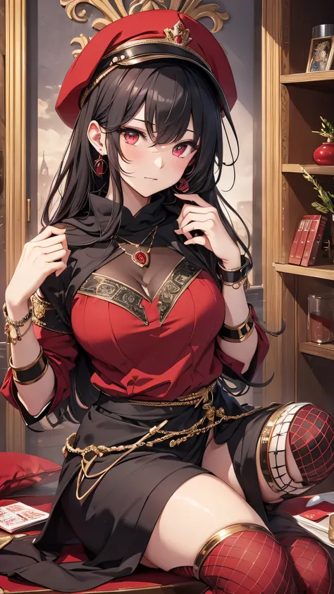 Highest quality、Highest quality、Masterpiece、girl((Metal body,Age 25、as soon as、Highest Bust、Medium Bust、Wide open chest、Red glowing eyes、Black Ear、Red Mesh、Disheveled Hair、Loincloth、thin、The best valley、Open chest、Luminous Wristbands、hair ornaments、Full bo...