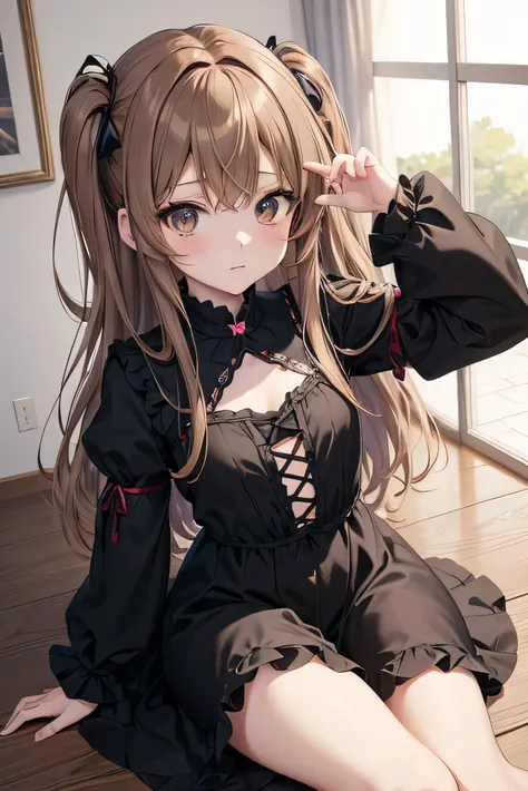 With corners、Anime Girls in Dresses with Skulls, ((Light brown hair))(Lori, gothic maiden Anime Girls, Cute anime waifu in a nice dress, Anime Moe Art Style, Anime Girls wearing a black dress, Nightcore, (Anime Girls), Anime Style 4k, Small curvaceous , Hi...