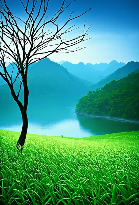 _shuimo_ landscape dreamlikeart, masterpiece, sharp male focus