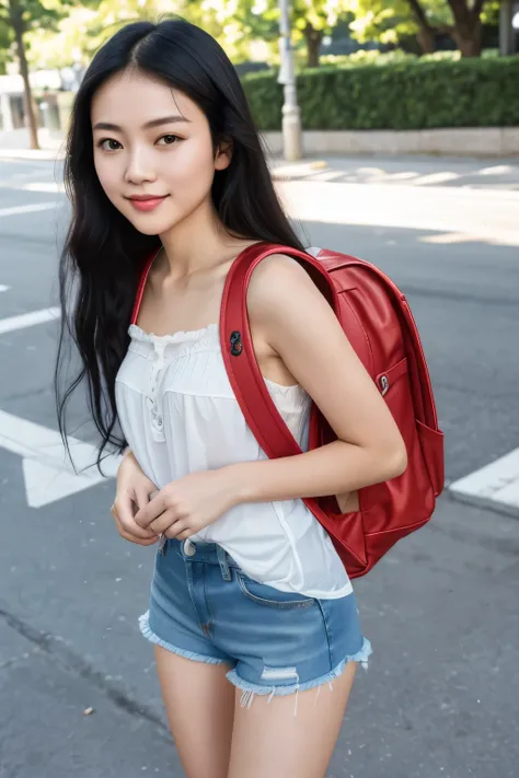 Masterpiece, high detail, Cinema lighting, Ray tracing, view, Shoot at eye level, ultra high definition, masterpiece, textured skin, 4K, best quality，SLR texture，Backlight，Aperture 1.4，Focal length 35mm，ISO400，long hair girl，long black hair，White camisole，...