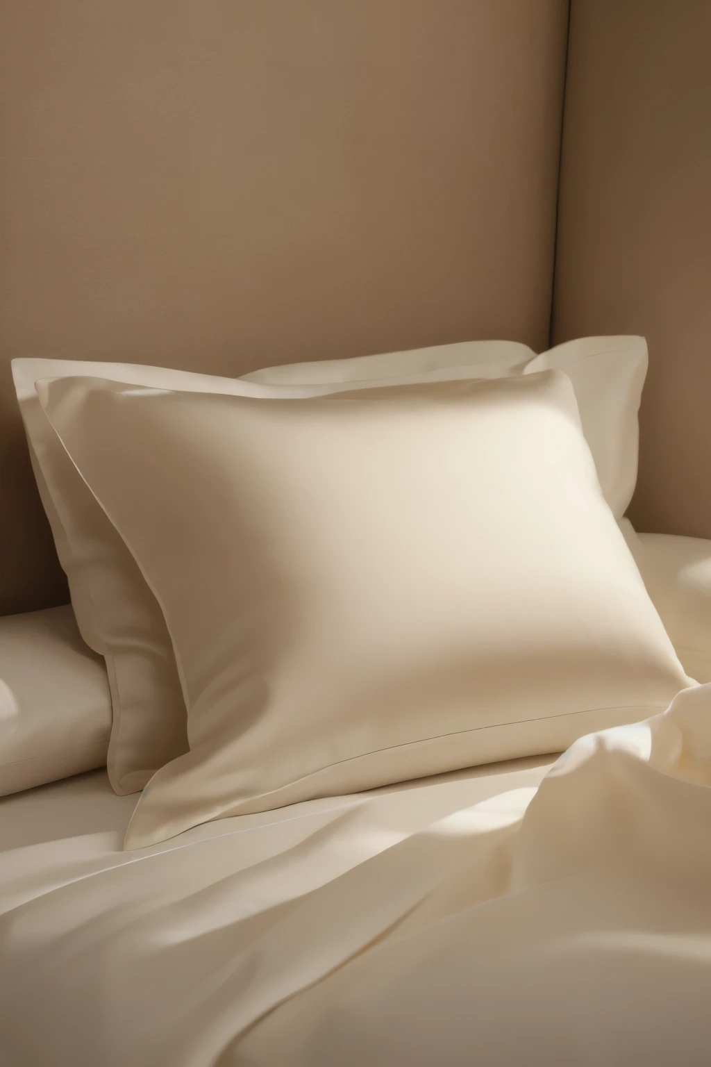 **Prompt:** A rectangular white silk pillow lying flat, a silk pillowcase draped over it, harmonious colors, soft and smooth fabric, luxurious texture, elegant and minimalistic design, detailed fabric folds, high-quality materials, (best quality, 4k, 8k, h...