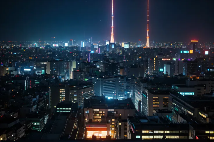 arafed view of a city at night from a bedroom with a large window, set in tokyo rooftop, cyberpunk bedroom at night, futuristic ...