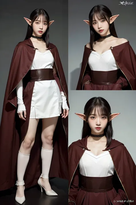 (masterpiece), best quality, expressive eyes, perfect face, ((1 male half-elf)), (red eyes), ((white skin)), fit body, (classy rogue cloak), full body, ((k-pop idol inspired costume)), short black k-pop hairstyle, pointy ears, a magic flute, , (CharacterSh...