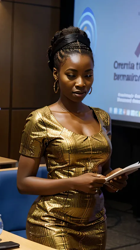 Beautiful African lady in a conference all giving speech