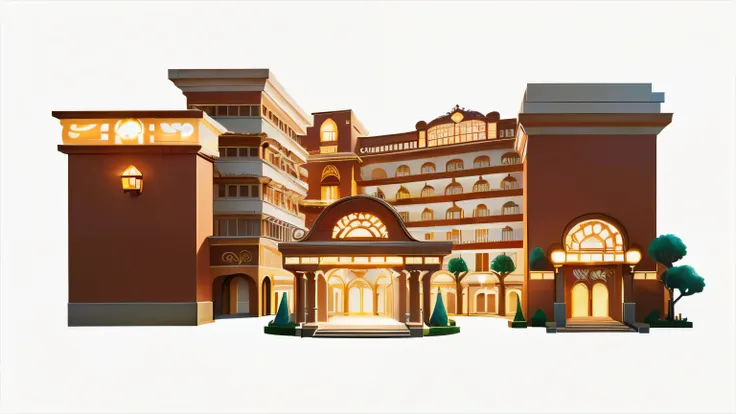 There is a photo of a building，Luxury mall，Regal Hotel，Extremely detailed architecture,Casino building, Detailed buildings, Realistic buildings, highly Detailed buildings, Inspired by Emiliano Ponzi