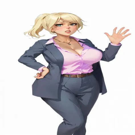 a cartoon image of a woman in a suit and pink shirt, (sfw) safe for work, anya from spy x family, sfw version, highly_detailed!!, in phoenix wright ace attorney, fully - clothed!!!, wearing a strict business suit, oppai, angry high moral sexy werewolf, ace...