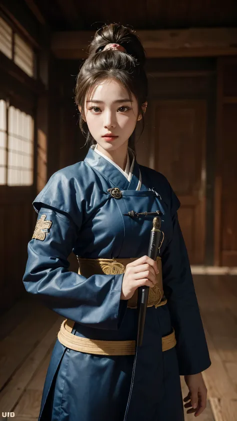 (ultra high definition, high quality,8k, masterpiece: 1.3), korean girl,  female warrior, ponytail, joseon warrior&#39;clothes, ...