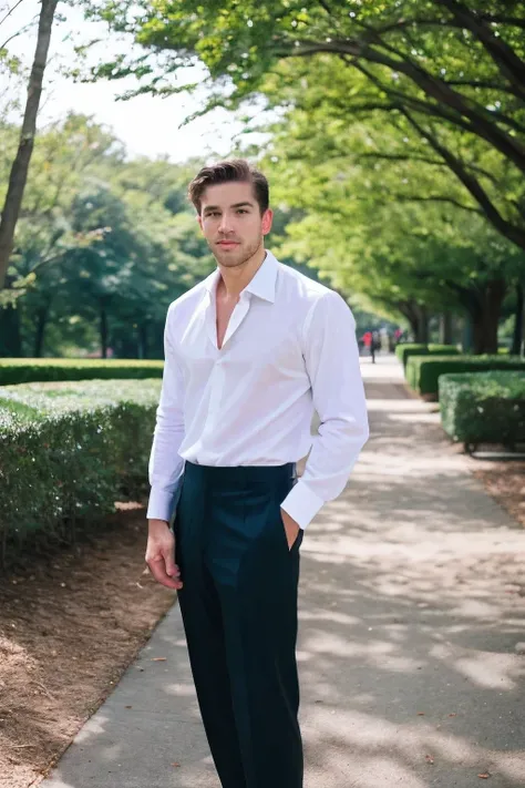 handsome men , vintage outfit , park