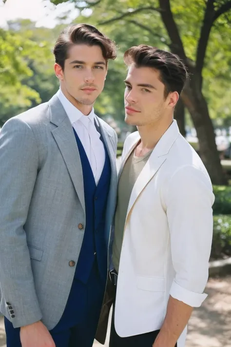 handsome men , vintage outfit , park