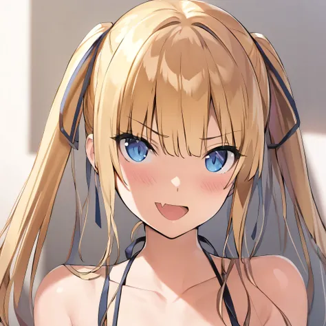 (masterpiece),(best quality),(ultra-detailed),(best illustration),(best shadow),(absurdres),(detailed background),(very aesthetic),sawamura eriri spencer, 1girl, solo, blonde hair, twintails, blue eyes, , fang, white background, looking at viewer, long hai...