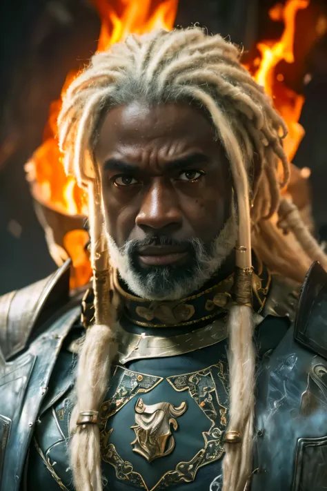 upper body, (((cinematic epic poster))) of corlys velaryon , a old black man, 60 years old, ((white dreadlock hair)), gothic sty...