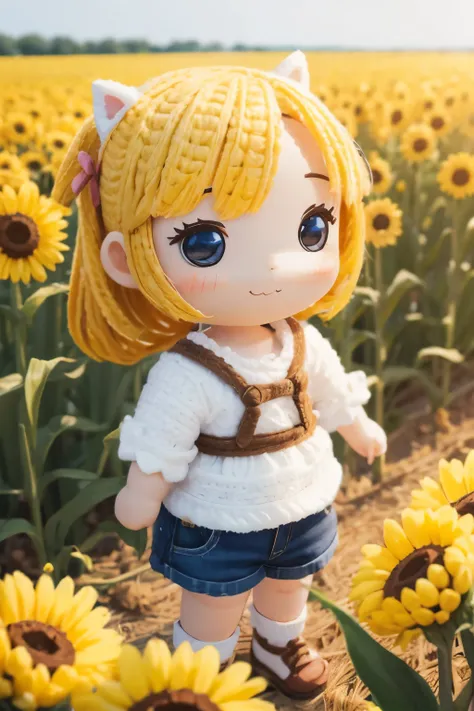 Photorealistic、Chibi Girl（Corn field、smile）