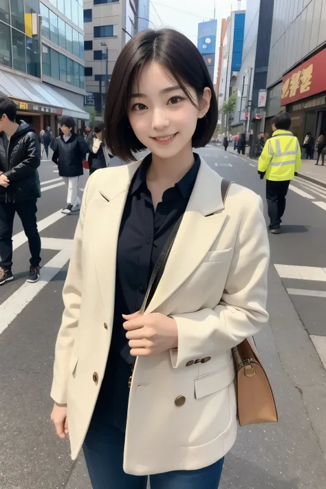 cute 21 year old japanese、bright smile、young men and women、tokyo、big city highly detailed face、pay attention to the details、doub...