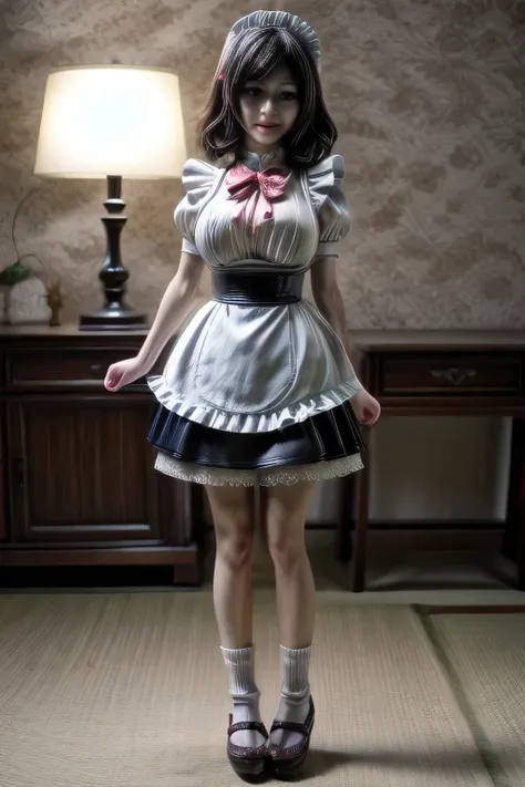 japanese milf wearing Maid Outfit, standing, full body shot