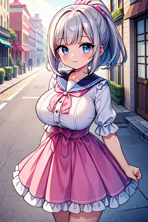 highest quality、High resolution、Detailed Background、(Beautiful face in every detail:1.4)、Anatomically correct、(Detailed facial expressions)、(Detailed eyes:1.2)、Teenage beauty、(Highly detailed face:1.4)、(Huge breasts:1.2)、Light color hair、Bobcut、ponytail、Br...