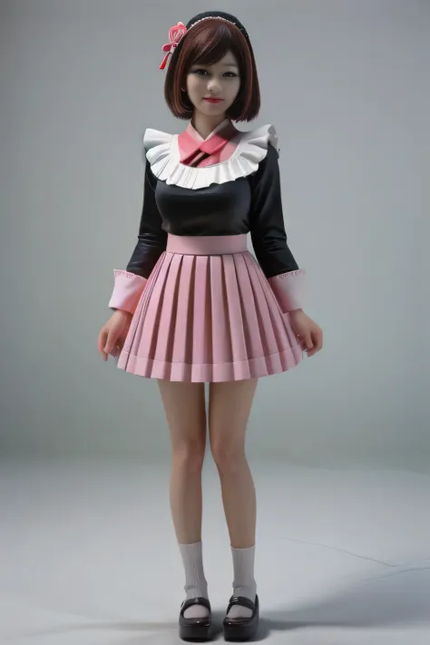 japanese milf wearing long sleeve middle skirt maid outfit, standing, full body shot