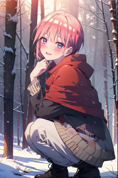 ichikanakano, ichika nakano, short hair, bangs, blue eyes, hair between the eyes, smile,pink hair,smile,blush,white breath,
open...