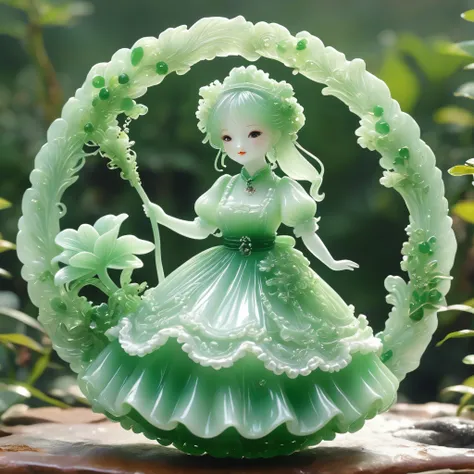 best quality, very good, 16K, ridiculous, Extremely detailed, Lovely(((Maid:1.3)))，Made of translucent jadeite, Background grassland（（A masterpiece full of fantasy elements）））， （（best quality））， （（Intricate details））（8k）