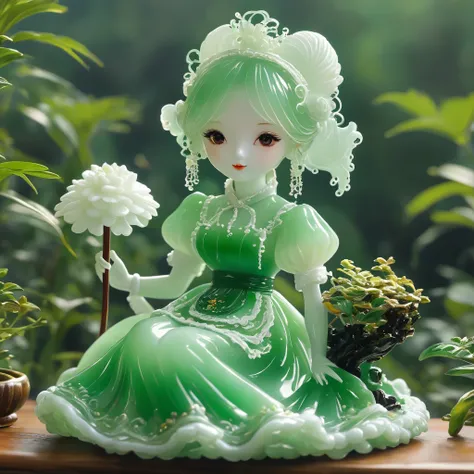 best quality, very good, 16K, ridiculous, Extremely detailed, Lovely(((Maid:1.3))),Made of translucent jadeite, Background grassland((A masterpiece full of fantasy elements))), ((best quality)), ((Intricate details))(8k)