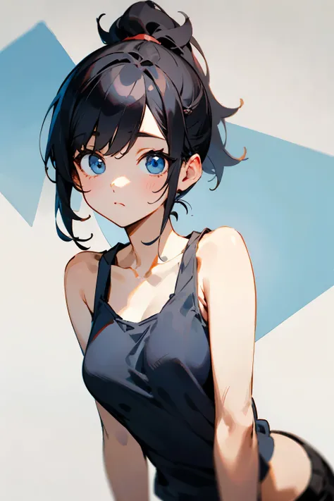 Black Hair、ponytail、Blue eyes、Tank top、cute

