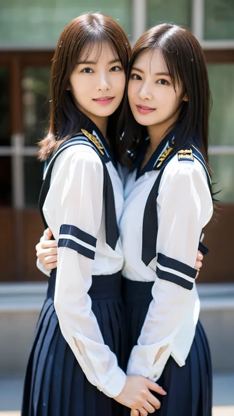 Love Student, Two female students in uniform, Lesbian couple, Tall and thin, beautiful, Alumni Reunion, Classmate