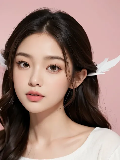 Kim Jennie with dark brown hair, mientras trenzas bonitas, with little curlers in her hair, con ojos marrones claros, ojos bonitos, with long and beautiful eyelashes, cejas perfectas, thick heart shaped lips with cupid&#39;s bow, Crimson lips, piel bonita,...