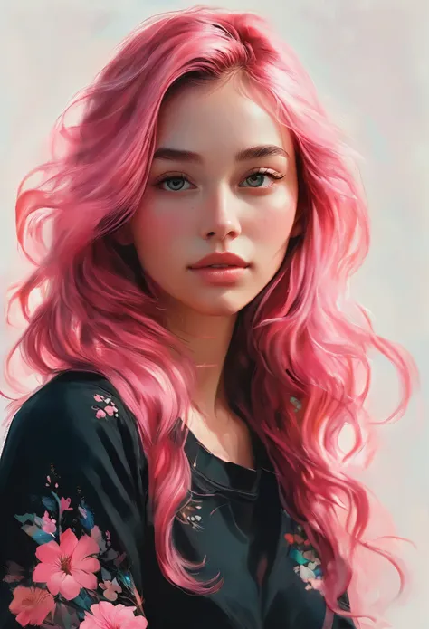 Portrait of a woman with long hair and a black shirt, Digital illustration portrait, In the art style of Bouwater, Portrait of Black Pink&#39;s Joshi, Digital Portrait, Digital Art Portrait, Realism art style, High-quality portraits, 🤤 Portrait of a Girl, ...