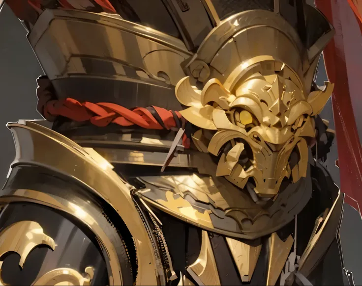 high quality,，Meticulous portrayal，Clear structure，belt，Beast head，Golden Armor，Metal