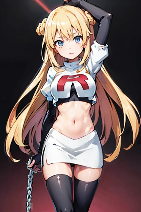 shokuhou misaki、a certain scientific railgun、blonde、long hair、large breasts、jail、one girl、((white thigh-high socks))、(long glove...