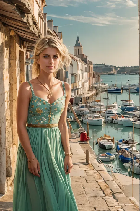 masterpiece, (melanie laurent) standing in broad daylight in the middle of a beautiful britanny town, a french 22 years old actr...