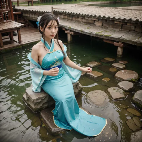 Mermaid girl with dress hanfu traditional chinese