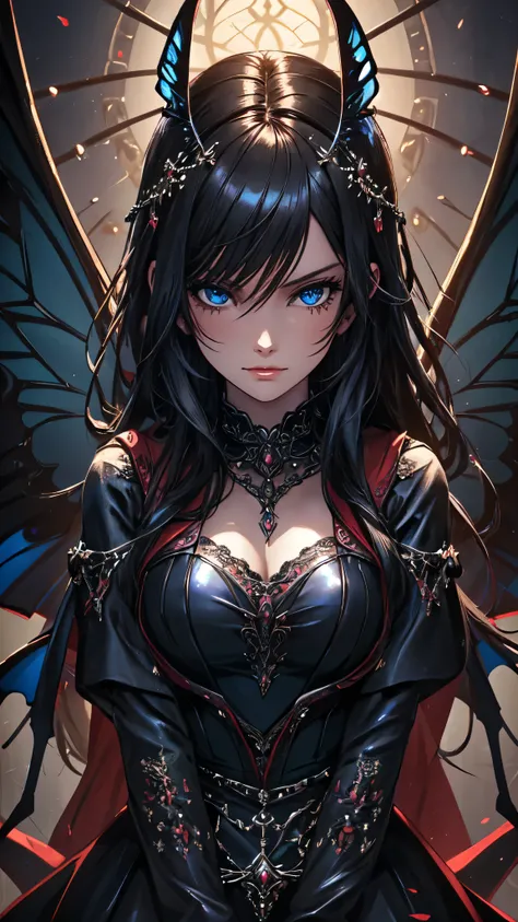 high details, best quality, 16k, RAW, [best detailed], masterpiece, best quality, (extremely detailed), full body, ultra wide shot, photorealistic, dark fantasy art, goth art, RPG art, D&D art, a picture of a dark female fairy in a goth church extremely be...