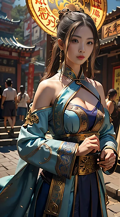 highest quality,masterpiece,Ultra-high resolution,(Realistic:1.4),Xiuxian,arms,Detailed face,
One girl,alone,arms,Cleavage,(magic circle:1.2),Xiuxian,Upper Body,beautiful girl,whole body,east asian architecture,sheath,architecture,