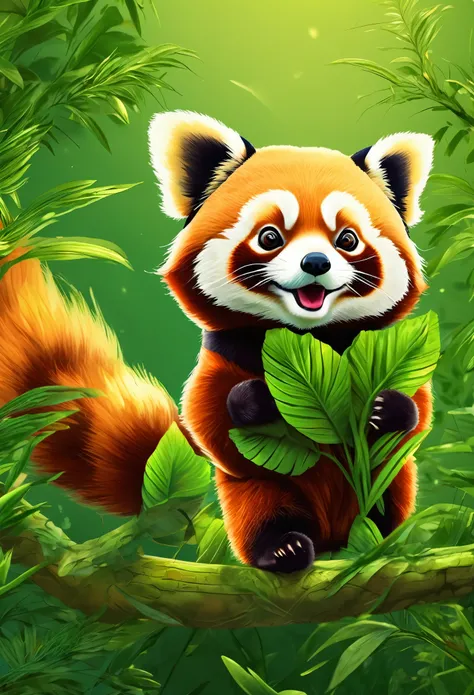Red panda,Multiple memes,face perfect,Full of details,8K,Fundo verde claro,Illustration style,Non-human