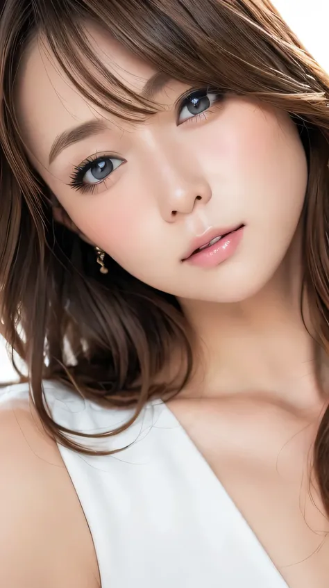 (Photorealistic:1.4, 8k), highest quality, masterpiece, Ultra-high resolution, Perfect dynamic composition, Big Face、Round face、((Light brown hair:1.4、Hair Bun))、Highly detailed skin and facial textures:1.3, Limb details, 1 girl, Cute and sexy 30 year old ...