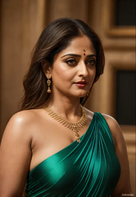 50yo mature MILF Anushka Shetty,((best quality)), ((masterpiece)), ((realistic)), eye kajal, mascara, red lips, sensual Beauty, provoking body, extreme sweat, sweat soaked skin, slight stretch marks, alluring figure,  bulging figure, thick charming lady, c...